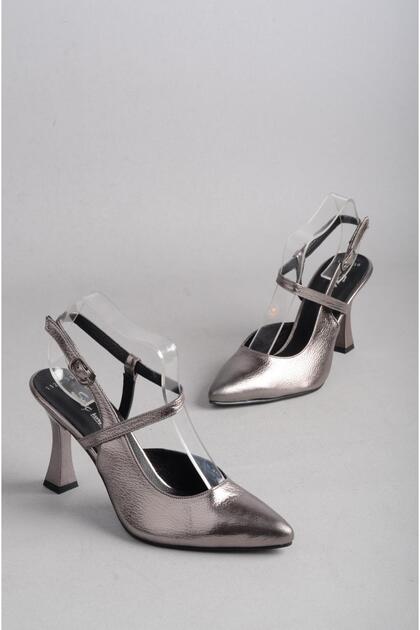 Seç 1126 Genuine Leather Women's Shoes with Heel (Heel: 10cm) Platinum