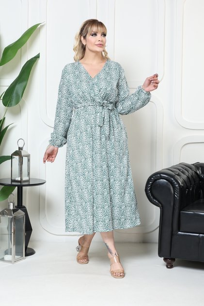 Bürümcük Dress with Waist Tightening Elastic Summer Patterned 2XL 5XL