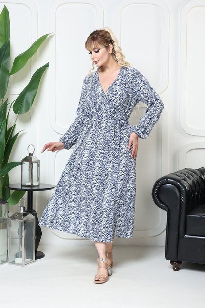 Bürümcük Dress with Waist Tightening Elastic Summer Patterned 2XL 5XL
