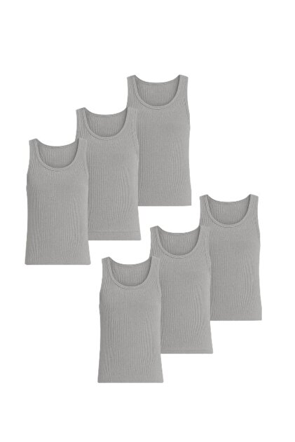 6 Pack Men's Gray 100% Cotton Ribbed Undershirt