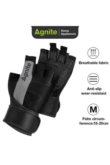 Agnite Er351 Workout Gloves For Men & Women – Half Finger Gym Gloves With Wrist Support - M