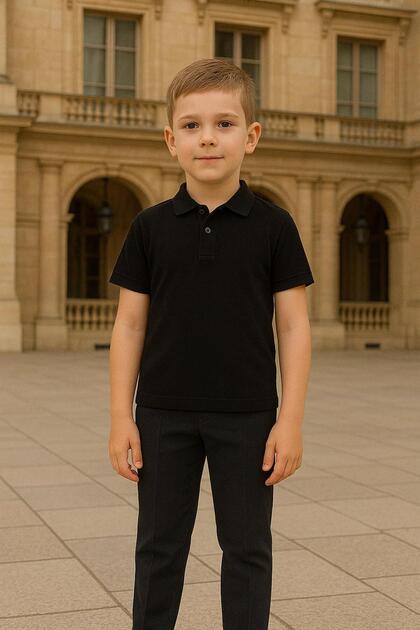 Polo Neck Short Sleeve Black School T-Shirt