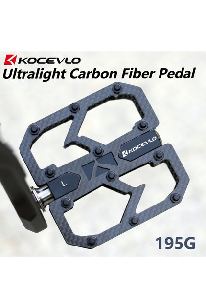 Black KOCEVLO Carbon Fiber Pedal Ultralight 195g MTB Titanium Shaft 3 Bearings Road Bike Pedal Anti