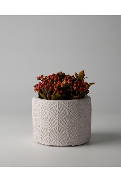 Dekoratif Beton Saksı - Yaprak Desenli 8x10 0.25L Küçük Boy Saksı