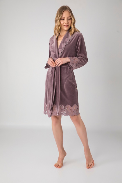 Collar Sleeve Skirt Lace Bamboo Cotton Dressing Gown