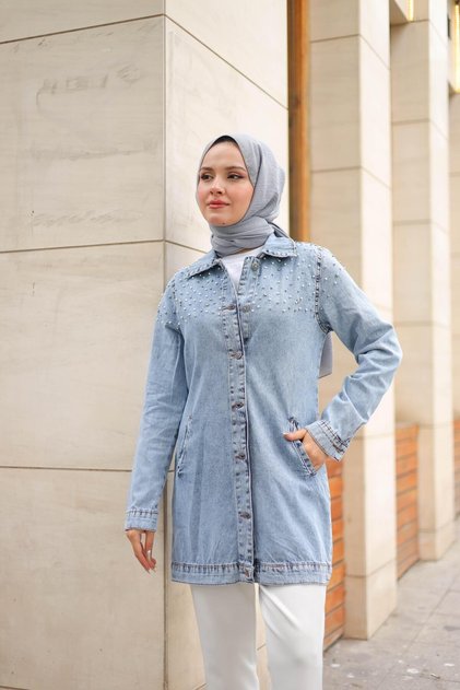 Women's Stone Detailed Beaded Jeans Jacket