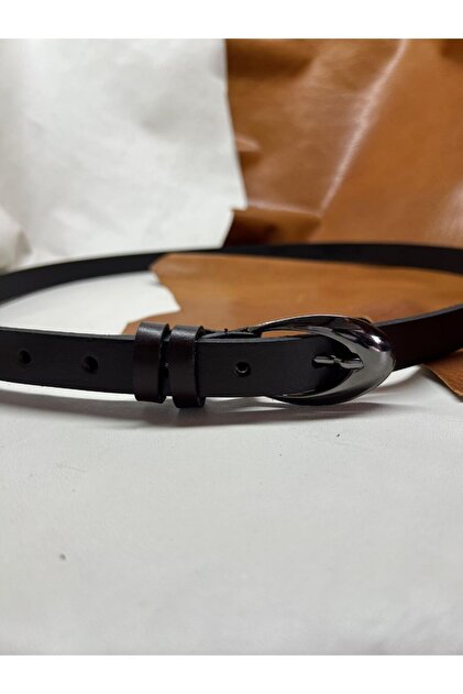 100% Genuine Leather Thin Black Belt with Silver Buckle – Women