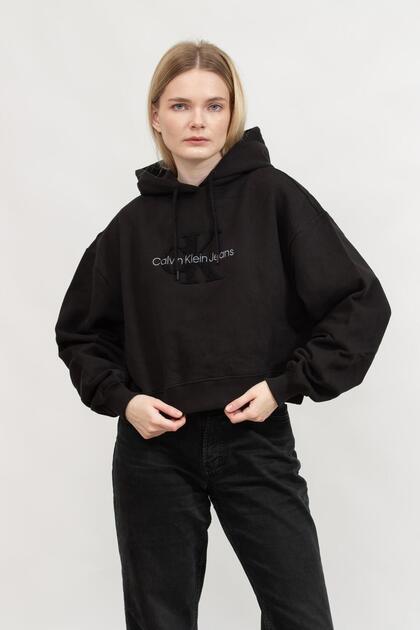 CHENILLE MONOLOGO HOODIE Kadın Siyah Sweatshirt J20J224170-BEH