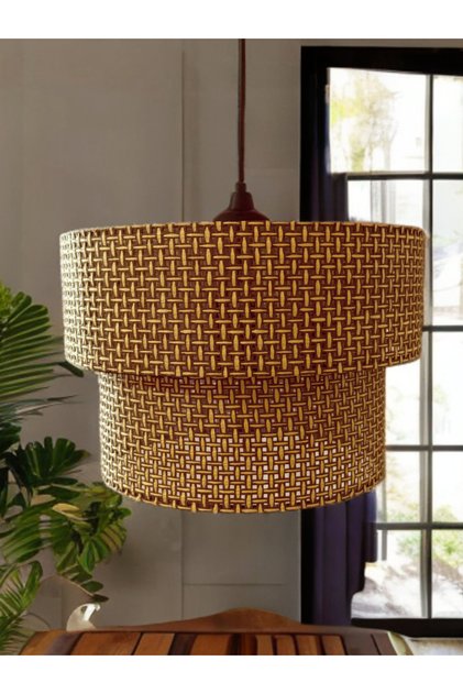2 katlı Modern KAHVERENGİ Doğal Hazeran Kumaş plastik Tel Sarkıt Avize Salon Mutfak Yatak Odası