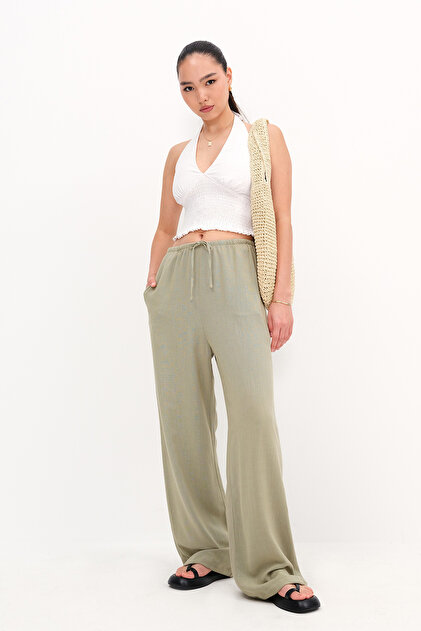 Addax Keten Karışımlı Bağlamalı Wide Leg Pantolon PN16649 - Fiyatı