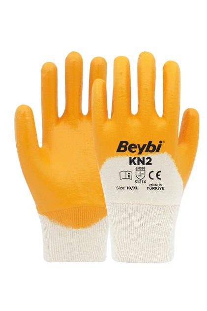 Kn2 Yellow Polyester Knitted Nitrile Gloves No:10 (4 Pieces) - XL