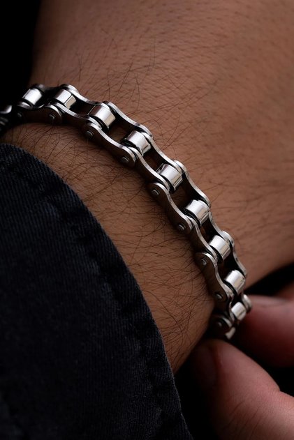 Men's Steel Bracelet - Motorcycle Bicycle Chain Thin Model, in Lighted Box, for Lover, Spouse