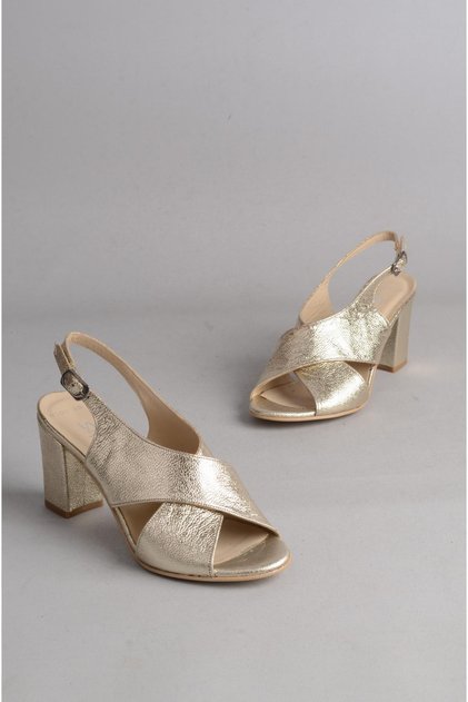 Seç 0100 Genuine Leather Heel Sandals Gold