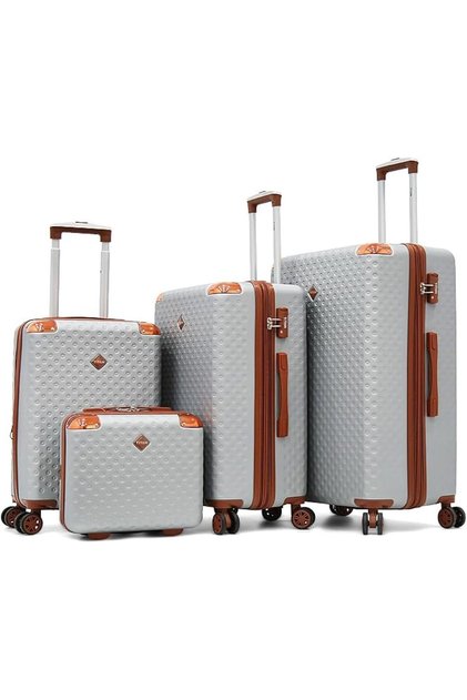 Hard Shell Luggage Set with Wheels, 3 Pieces + Makeup Bag (Set of 4 Pieces, Silver),