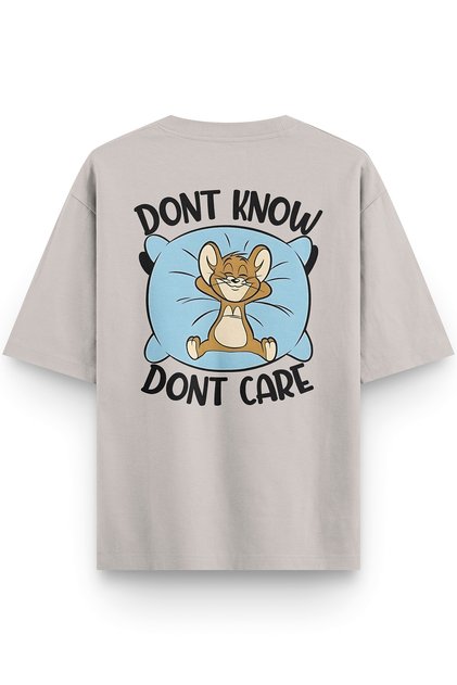 Cat Printed Half Oversized Stone Color Tshirt 1381