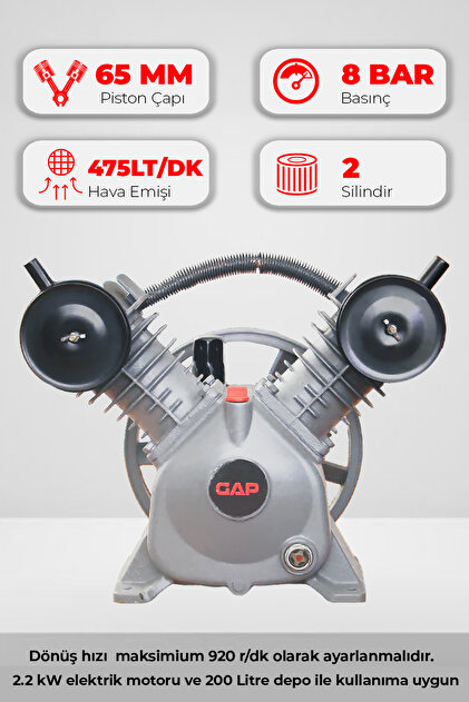 GAP KOMPRESÖR Kompresör Kafası Çift Piston 8 Bar Pistonlu G2065