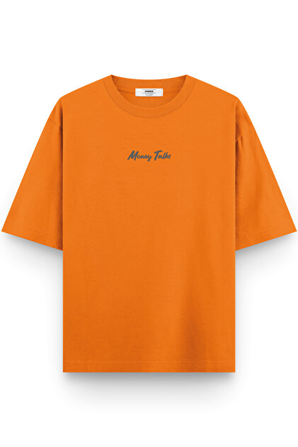 Overoz Varyemez Amca Yarı Oversize Sırt Baskılı Turuncu Tshirt