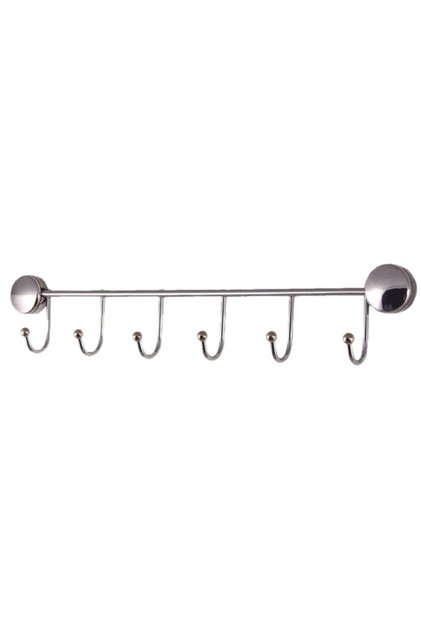 Cuier din metal pentru baie, argintiu, cu 6 agatatori, 455 mm