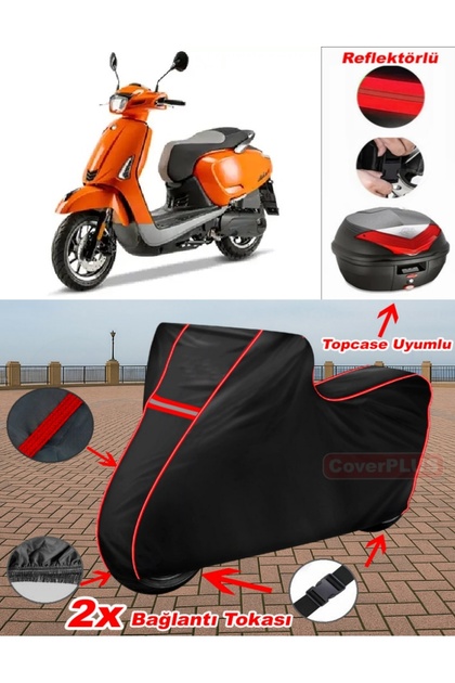 Kymco Like 50 Tarpaulin Black Topcase Rear Bag Compatible Motor Tarpaulin (Red Stitched)