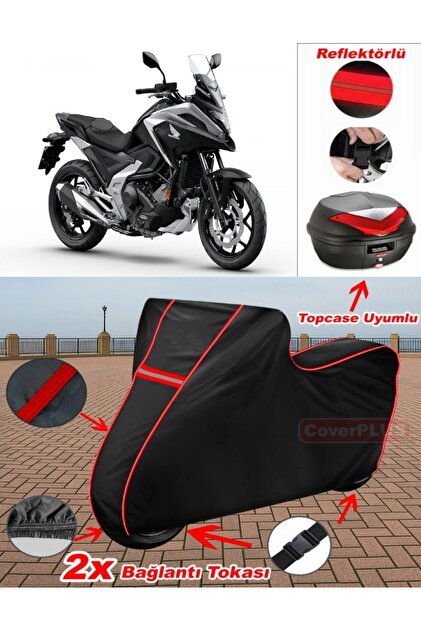 Honda NC 750 X Branda SİYAH Topcase Arka Çanta Uyumlu Motor Brandası (Kırmızı Dikişli)