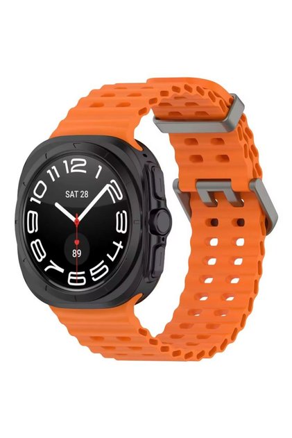 Curea Ocean Wave, design sport, compatibilă cu Samsung Galaxy Watch Ultra 47mm, silicon, portocaliu