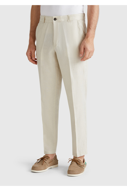 Men's Stone Color 100% Linen Trousers