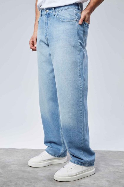 High Quality Men's High Waist Baggy Skater Jean Light Blue-C364