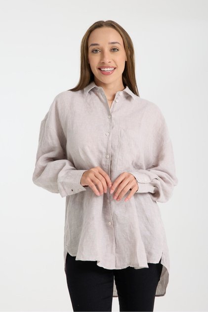 Women's 100% Linen Oversize Relaxed Fit Long Sleeve Shirt – Natural, Breathable, Stylish Design 2001