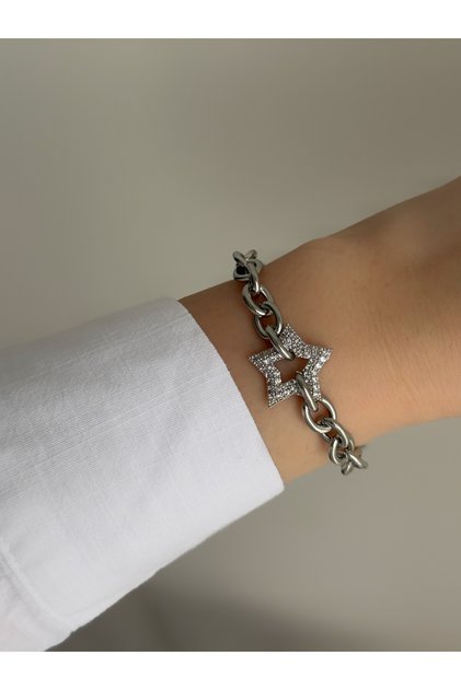 Steel Silver Stone Star Surprise Bracelet -Does Not Tarnish-
