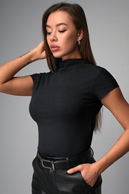 Turtleneck Short Sleeve Top Black Turtleneck Half Sleeve Happyfox