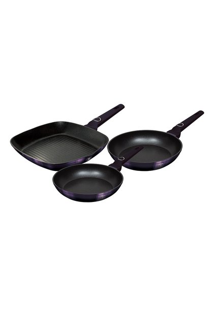 Set de 3 tigăi Purple Eclipse Collection Berlinger Haus BH 7104, antiaderente, violet, grill, inducție