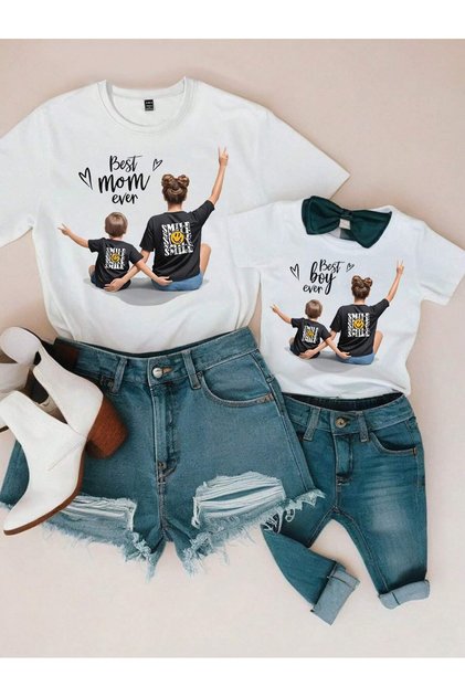 Best Mom Yes Printed Mother Son T-Shirt (Single Product, Combinable Prices Are Separate)