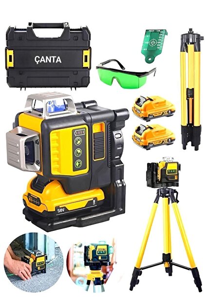 İYİSİYOK Tripod Ayaklı 12 Köşe Yeşil Lazer Hizalama Terazi 360