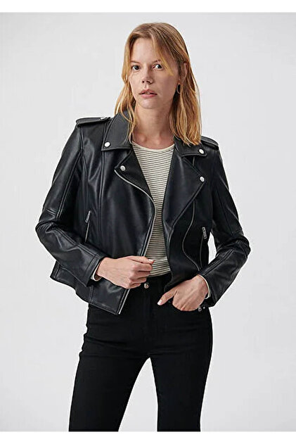 Mavi Black Women's Leather Jacket M1110221-900- Trendyol