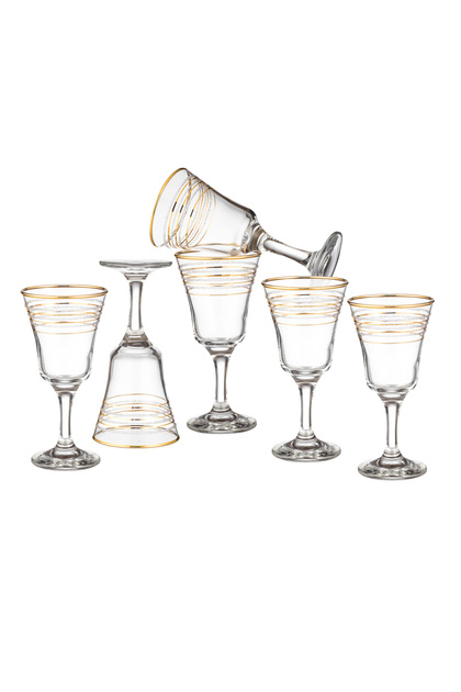 6 pieces, 170 ml, clear glass juice glasses, frosted and golden design
