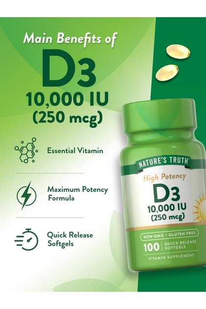 , Vitamin D3, High Potency , 250 mcg (10,000 IU), 100 Quick Release Softgels