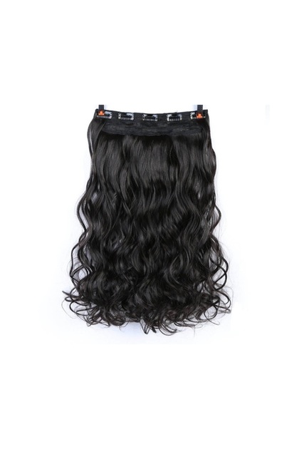 Extensii par Negre ondulate, tresa cu 5 clipsuri, fibra sintetica cu aspect natural, 55 cm lungime