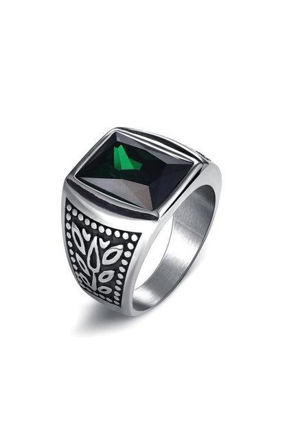 Inel Ghiul, Piatră Verde și Model, Bărbați, Oțel Inoxidabil, Design Vestimentar, Argint