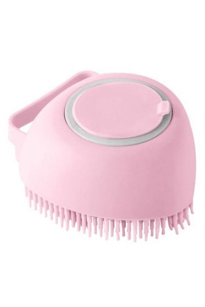 Perie de baie cu șampon, pentru animale, rezervor de 80 ml, peri flexibili, silicon, roz