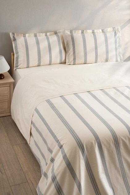 Gray Striped Duvet Cover Set - 100% Cotton Double Duvet Cover Set - with Sheets