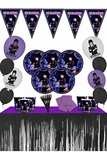 WEDNESDAY Addams Afişli 8 Kişilik Doğum Günü Parti Malzemeleri