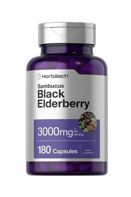 Horbach black elderberry 3000mg 180 capsules. made in usa.