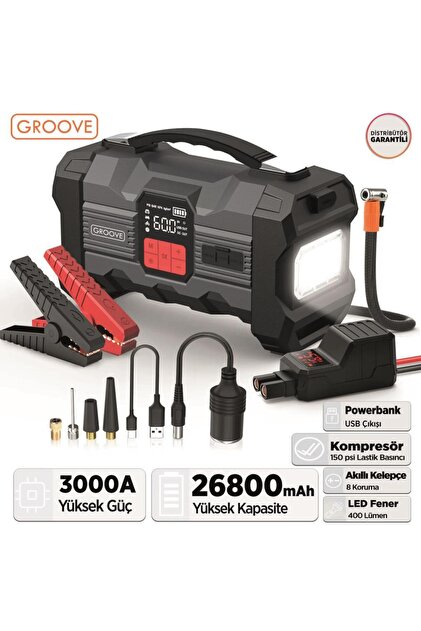Groove ZK004 26800mAh 4500A Akü Takviye Cihazı +Lastik Şişirme