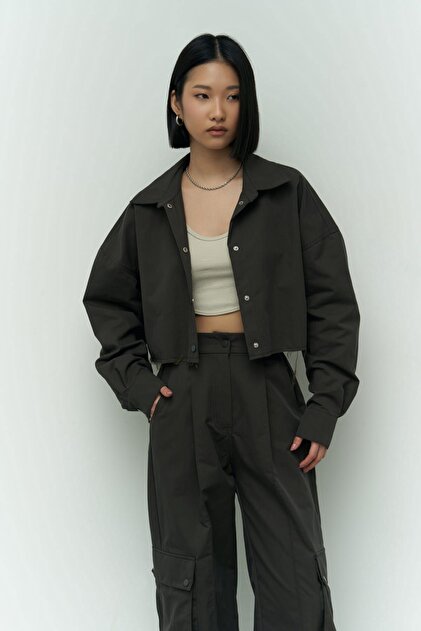MAI STUDIOS CO. Abra Anthracite Crop Shirt Trousers Set- Trendyol