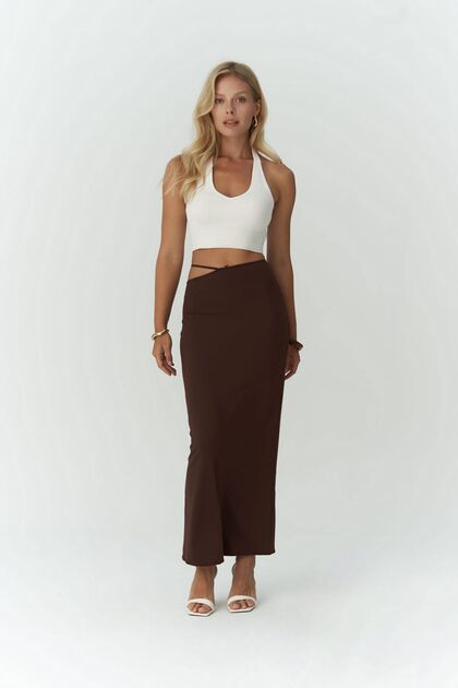 Willy Rope Detailed Brown Long Skirt