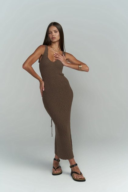 Hnědé pletené šaty Janell Strappy