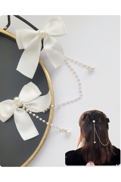 Pearl Dangle Ribbon Buckle Special Design Hair Clip Glpş-0972