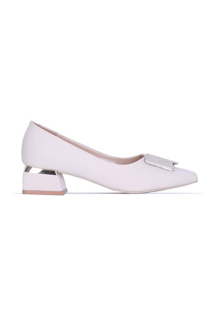 Moda Ayakkabı 855 Syh-Krem Kadın 3Cm Topuklu Ayakkabı