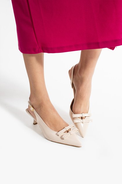 Cream Patent Leather Heeled Women's Shoes | 4cm Vegan Leather | Office Chic and Everyday Use
