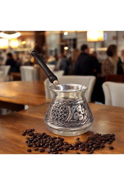 Copper Coffee Pot 5 Turkish Coffee Cup Holder Pewter Hand Carved Craftsmanship Family Size Stylish Design Coffee Pot